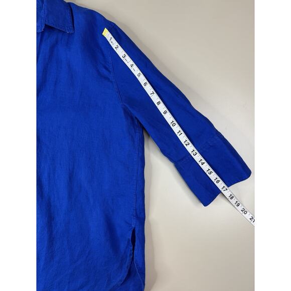 ZARA 100% Linen Oversized Button Down Shirt Women’s XS Royal Cobalt Blue Beachy - Picture 8 of 15